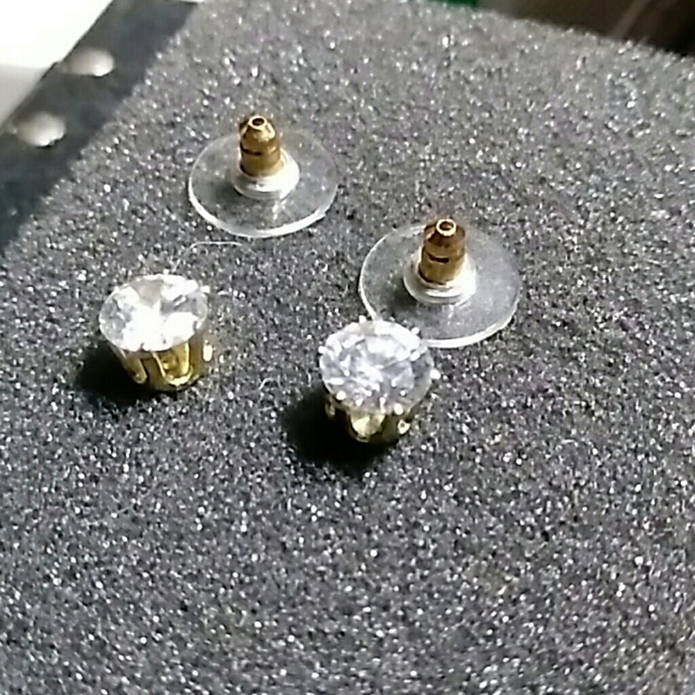 Cz Diamond simulated Gold Stud Earrings